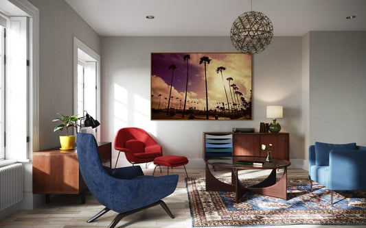 Golden Sunset Palms Fine Art Print  California Coastal Landscape Photography, Retro Sunset Wall Art, Minimalist Nature Decor