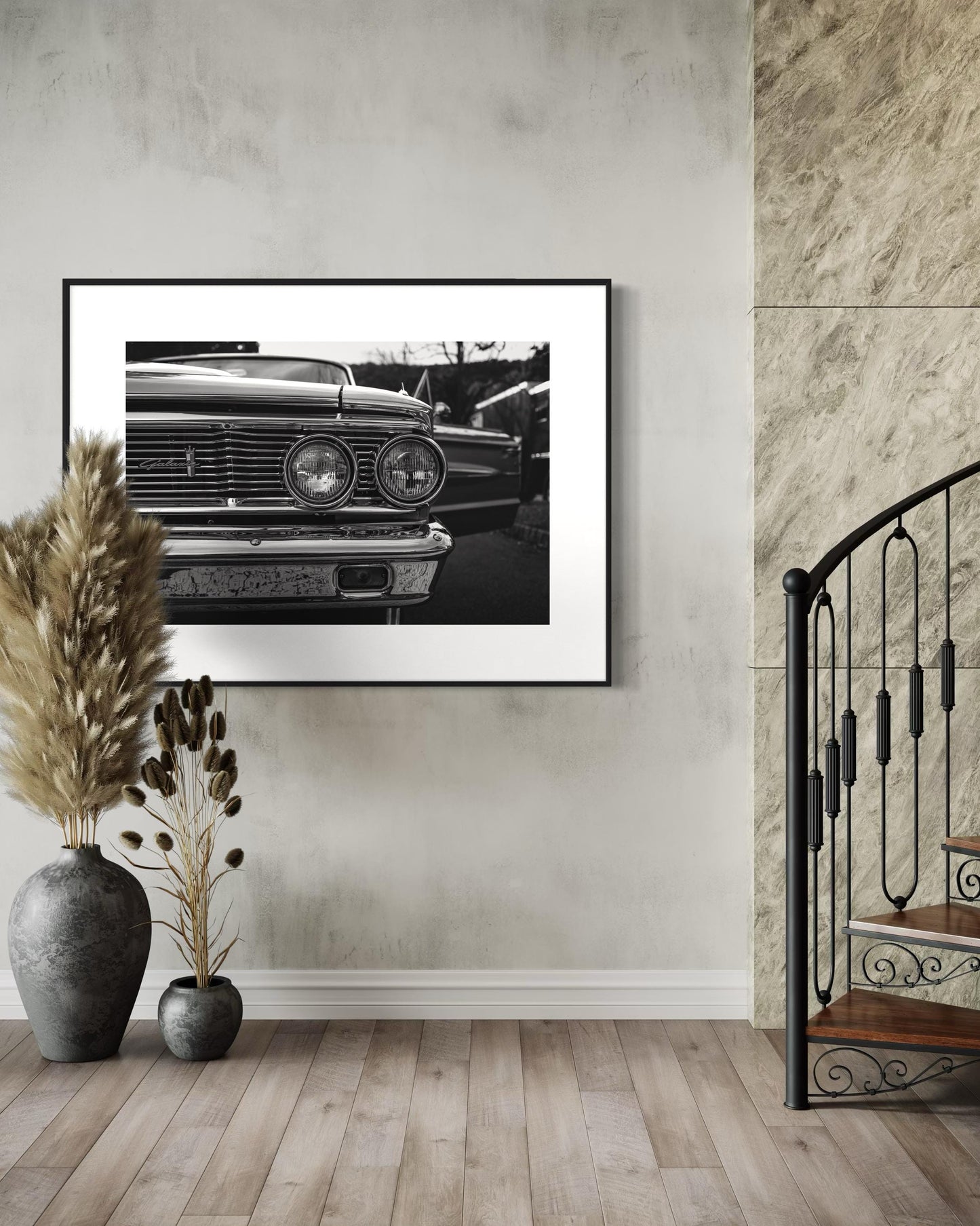 Fine Art Print - Black White Ford Galaxie Wall Art, Classic Americana Decor, Office,  Monochrome car decor, gift for him, garage decor
