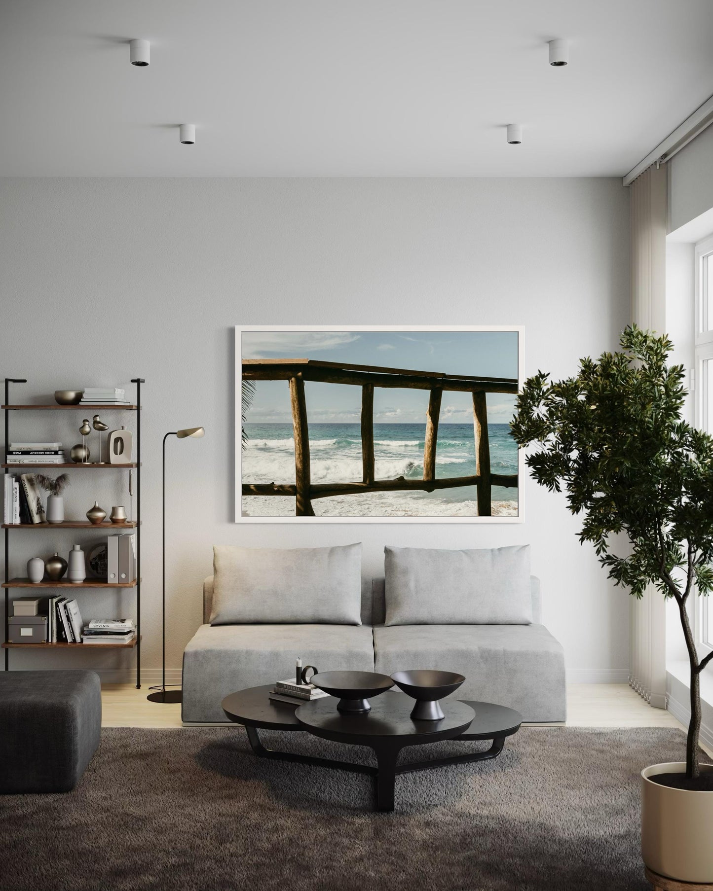Fine Art Print - Coastal Beach Wall Art Print, Ocean View Through Wooden Fence, Tropical Beach, Relaxing Coastal Decor, Surfing Paradise