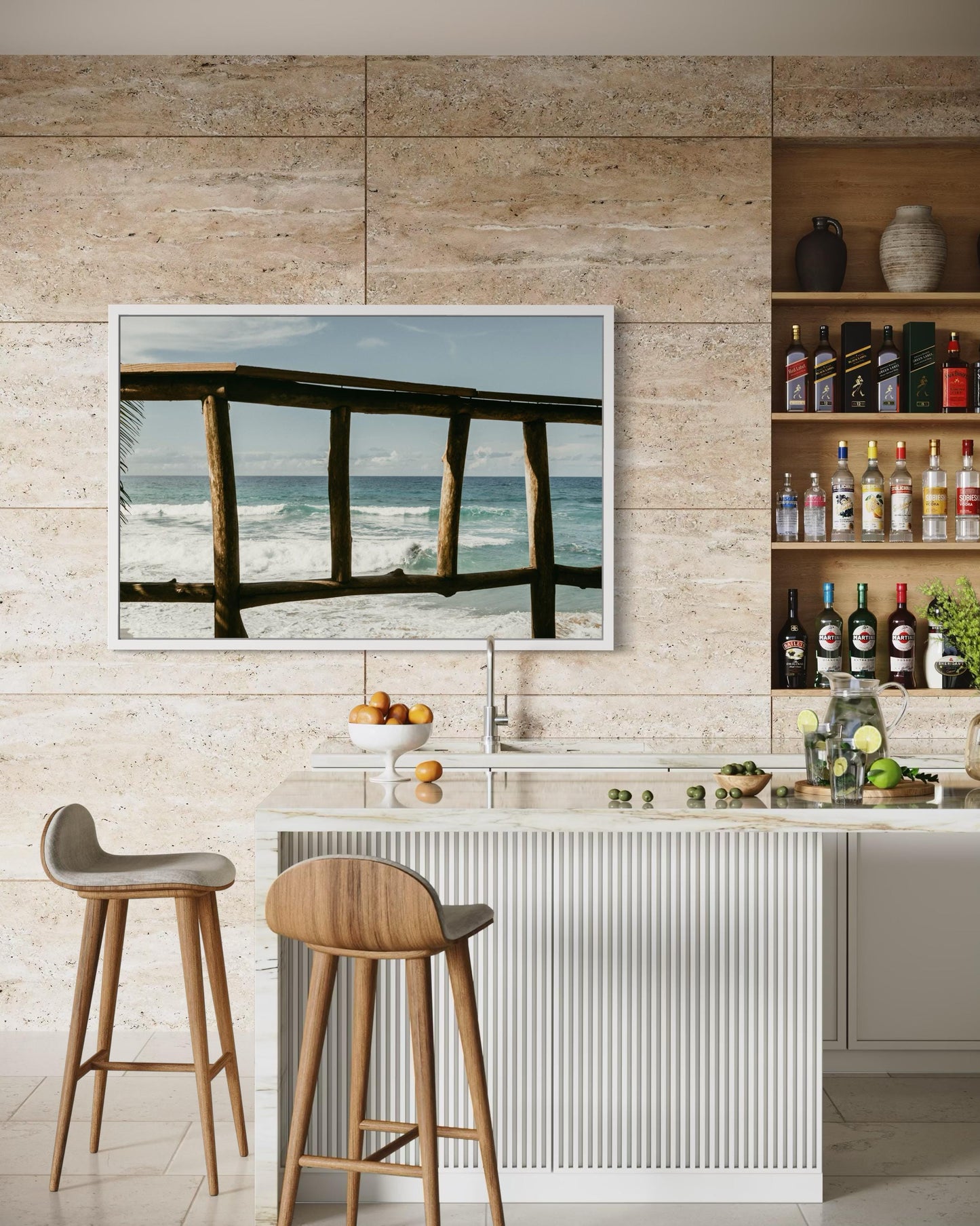 Fine Art Print - Coastal Beach Wall Art Print, Ocean View Through Wooden Fence, Tropical Beach, Relaxing Coastal Decor, Surfing Paradise