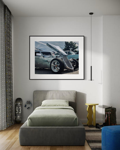 Hot Rod Chrome Wall Art, Chrome Classic Car Artwork, Vintage Automotive Car Fine Art Print, Unique Gift for Car Enthusiasts