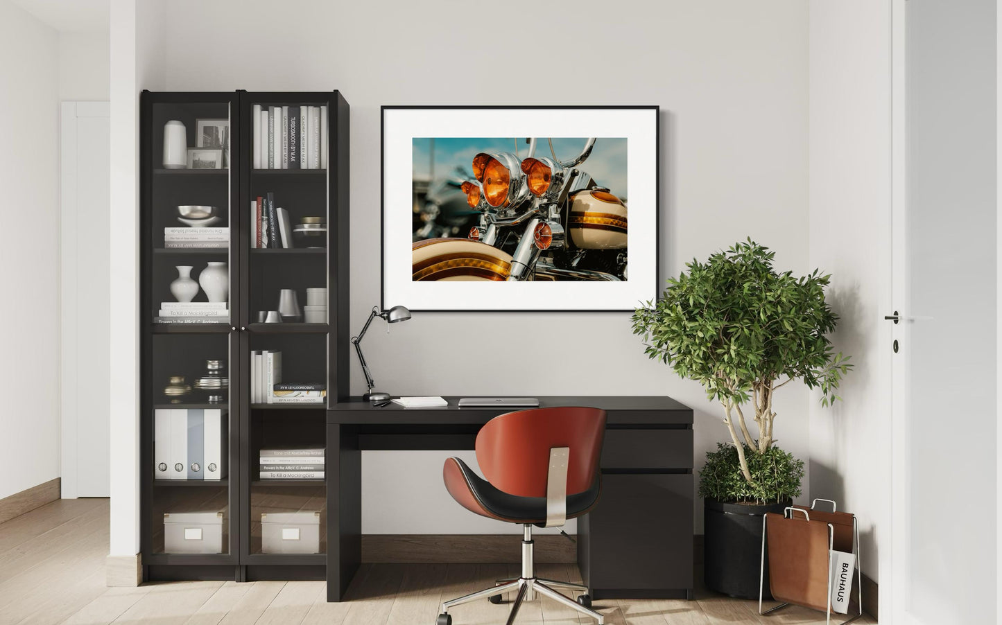 Classic Harley Davidson Motorcycle Chrome and Amber Lights Wall Art, Retro Bike Photography Print, Unique Decor for Biker Enthusiasts