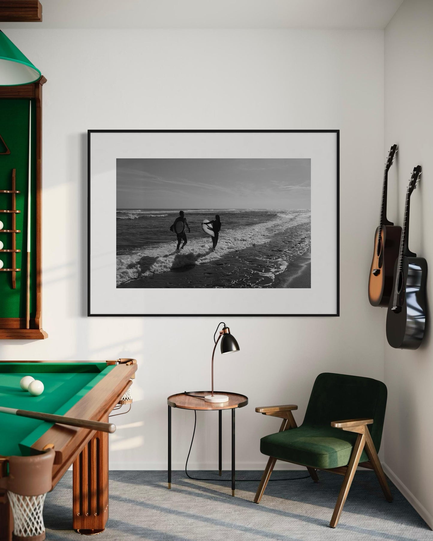 Fine Art Black and White Surf Beach Photography, Surfers on the Shoreline Art Print, Coastal Wall Decor for Ocean Lovers - California Miami