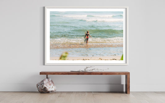 Fine Art Print - Surf's Up: Young Wave Warrior - Beach Photography Print Art Decor Minimalist Mood Wall Accent Photo Print Poster, Coastal