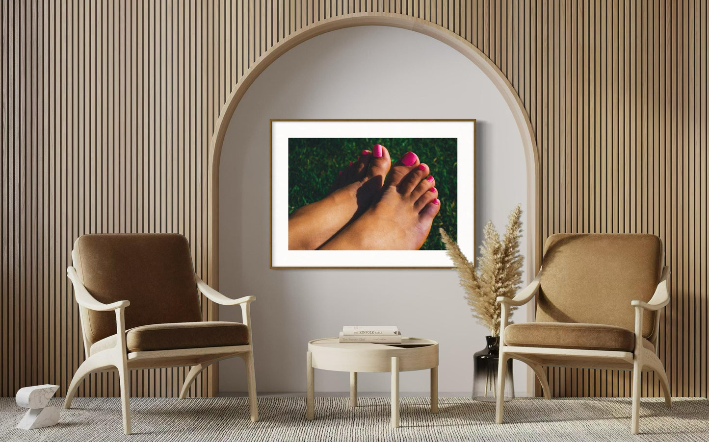 Fine Art Print - Lifestyle Summer Wall Art - Close-Up of Feet with Pink Nail Polish on Grass - Outdoor Decor for Home Decor, Poster, Gift
