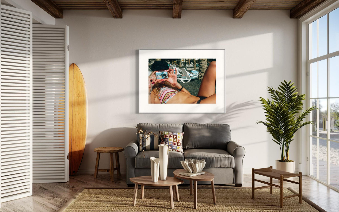 Fine Art Print - Travel Ocean Palm Tree Greek Coast Summer Wall Art - Camera Selfie Bikini Beach House Wall Art Print Home Decor, Gift