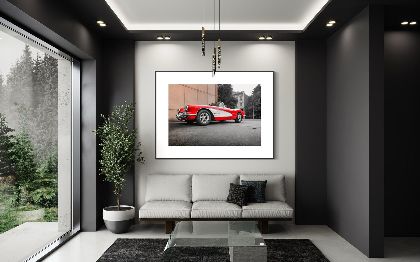 FINE ART PRINT -  Corvette Wall Art - Classic Car Photography Print - Retro Art Deco Red Classic Decor for Garage, Office, gift for him