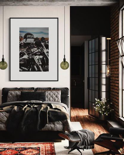 Fine Art Print - Work Less Ride More, Harley-Davidson Motorcycle Print, Biker Wall Decor, Gift, Man Cave, garage, office, housewarming