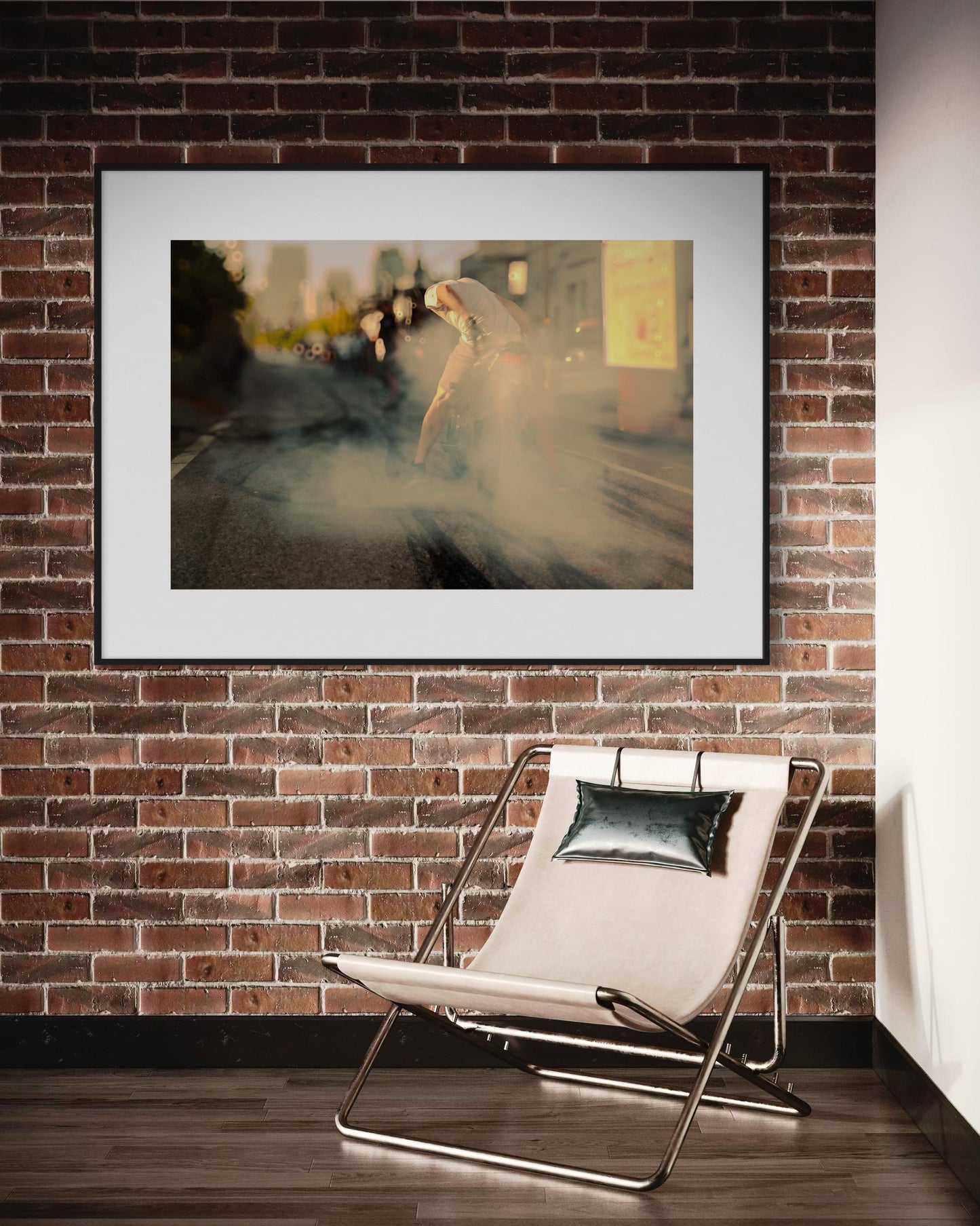 Fine Art Print - Motorcycle Burnout, Smoky Street Scene, Biker Lifestyle Wall Art, Gold Yellow Accent Decor, Gift for him, biker, garage