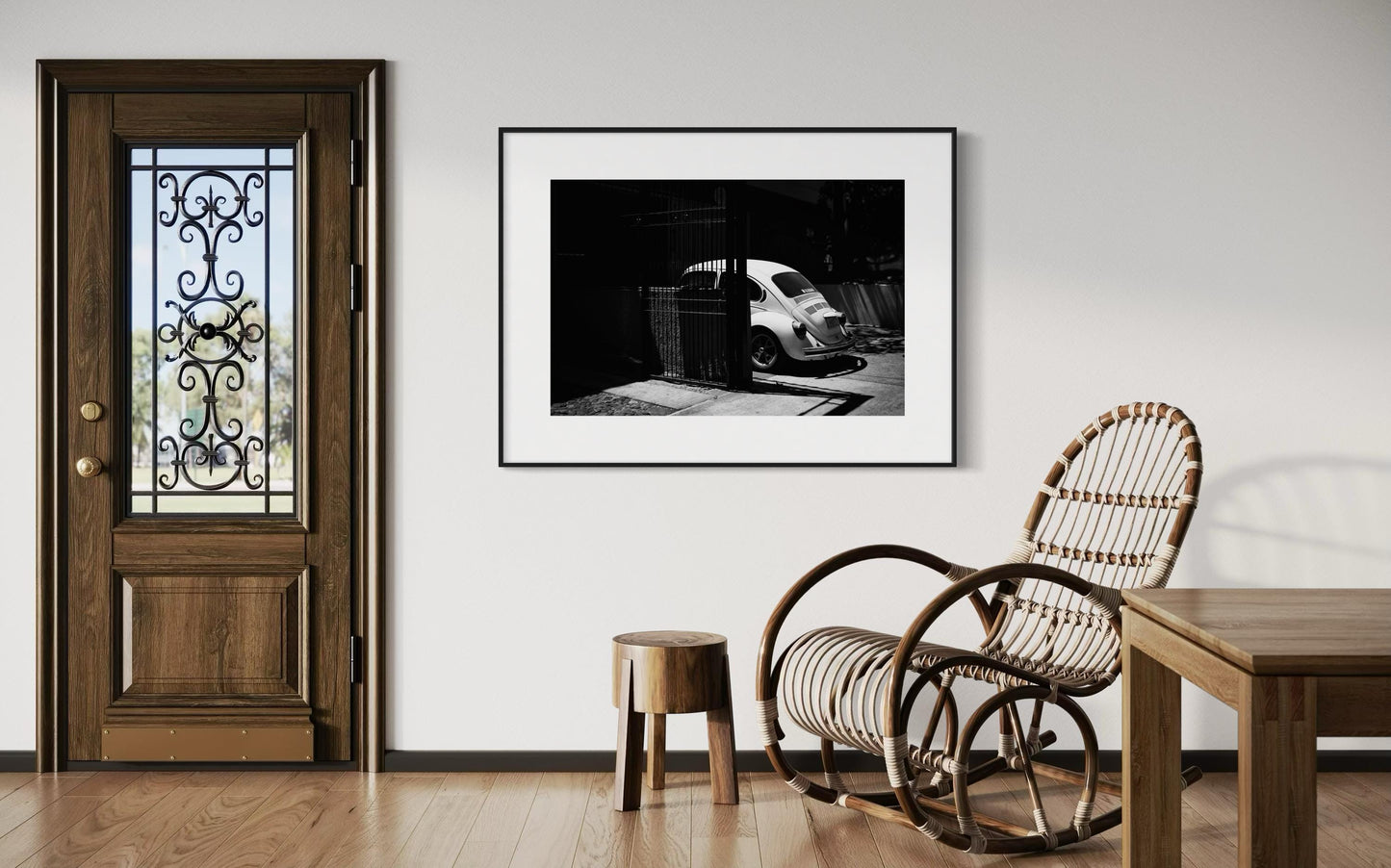 Fine Art Classic VW Beetle: Shadows & Light, Black and White Retro Poster Print Wall Art for Vintage Car Lovers