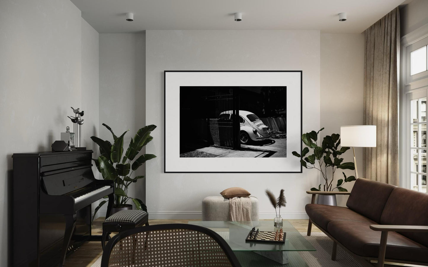 Fine Art Classic VW Beetle: Shadows & Light, Black and White Retro Poster Print Wall Art for Vintage Car Lovers