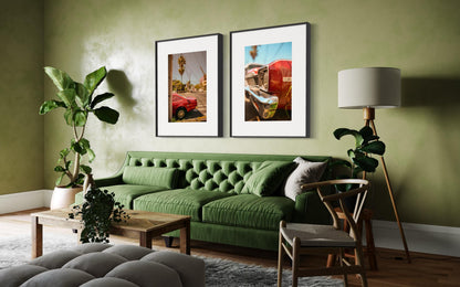 Classic Car Wall Art Set - 1960s Chevrolet Nova & Ford Mustang Pair - Muscle Car Poster for Living Room or Garage Decor