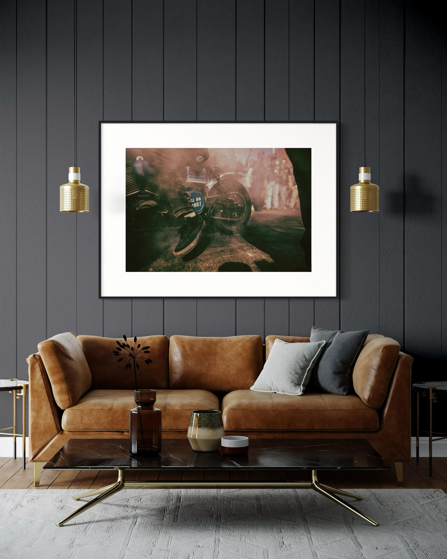 Smokin Burnout Close-Up Motorcycle Photo Print - Street Art Style for Urban Wall Art Decor Poster. Brooklyn Street takeover - Indian Larry