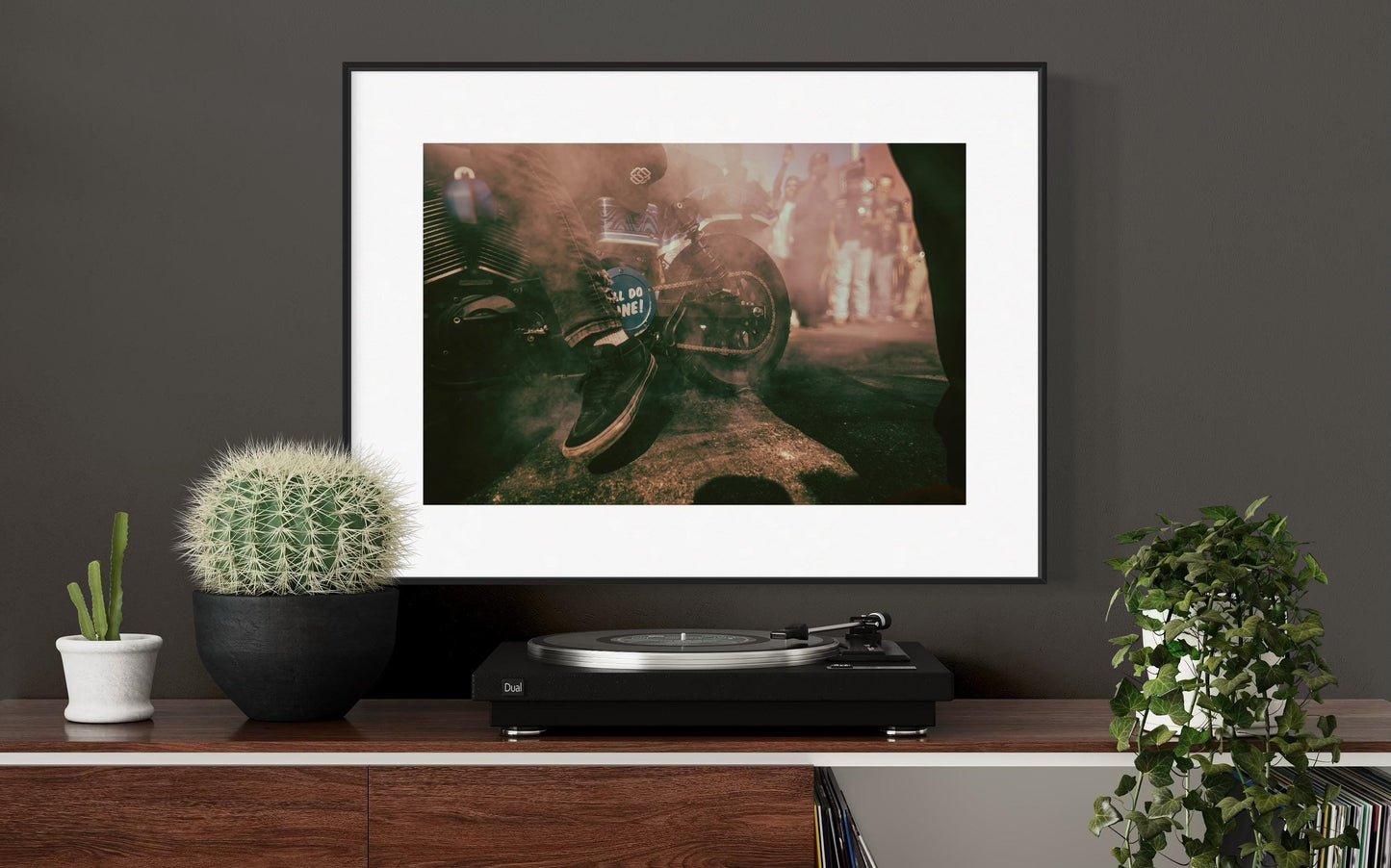 Smokin Burnout Close-Up Motorcycle Photo Print - Street Art Style for Urban Wall Art Decor Poster. Brooklyn Street takeover - Indian Larry