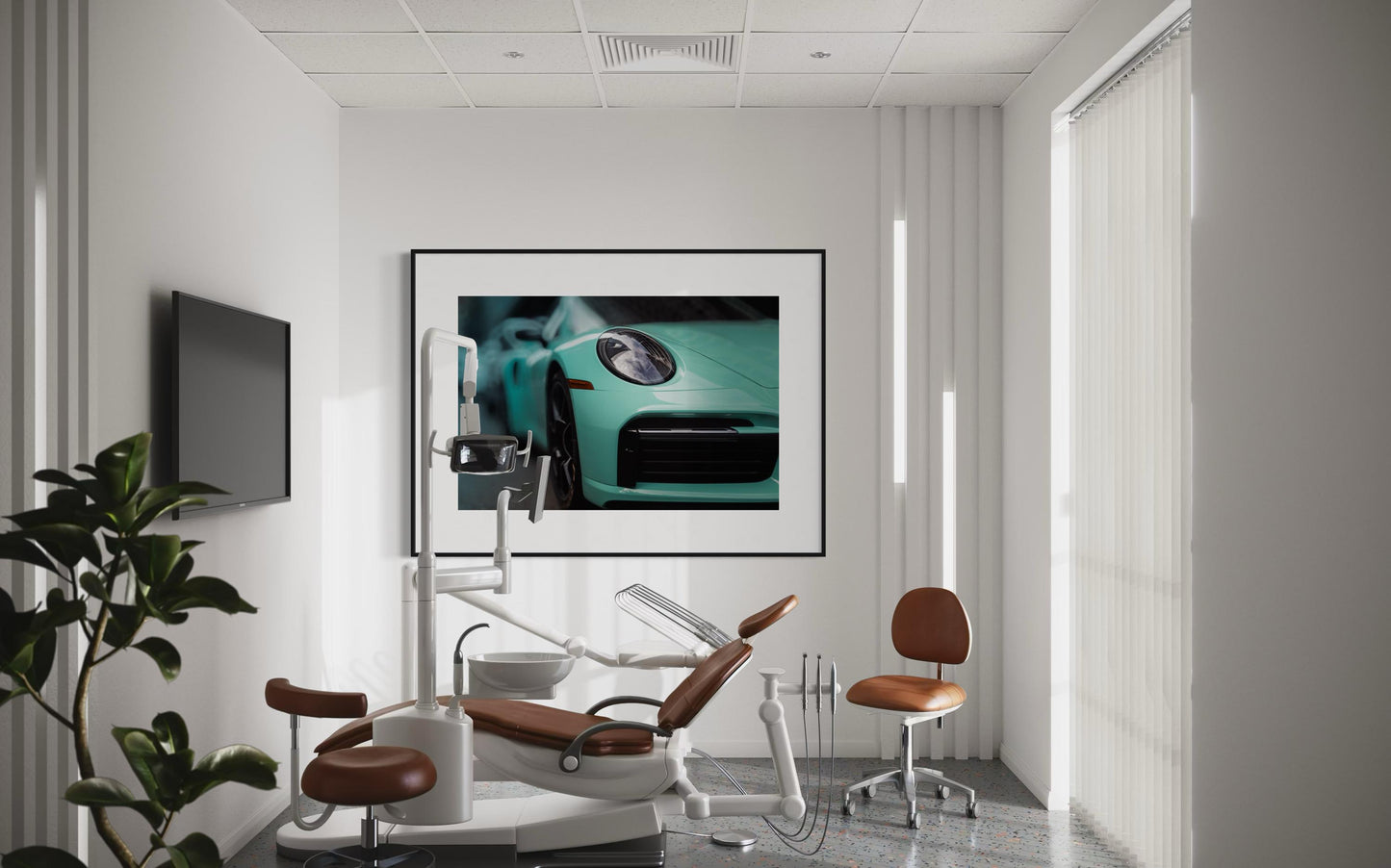 Fine Art Print - Porsche 911 Turbo S in Mint Green -  Automotive Wall Art for Office, room, garage decor poster Print, carrera, gt3