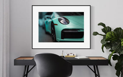 Fine Art Print - Porsche 911 Turbo S in Mint Green -  Automotive Wall Art for Office, room, garage decor poster Print, carrera, gt3