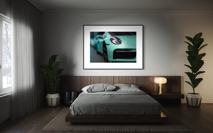 Fine Art Print - Porsche 911 Turbo S in Mint Green -  Automotive Wall Art for Office, room, garage decor poster Print, carrera, gt3