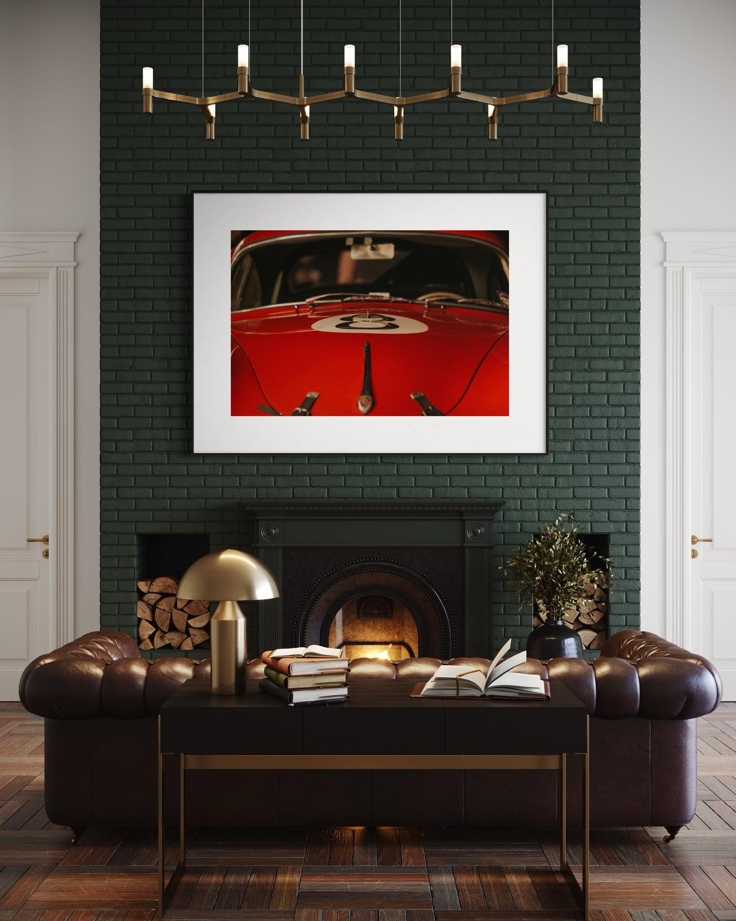 Fine Art Print - Classic Red Porsche 356 Hood Close-Up - 8 ball - Classic Racing Wall Art Poster, for car decor, garage, or office spaces.