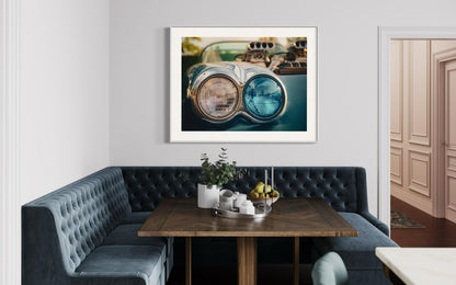 Chevrolet Corvette Wall Art - Classic Car Headlights Photography Print - Retro Blue Corvette Artwork for Garage, Office, or Living Room