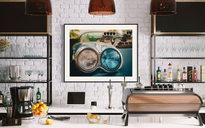 Chevrolet Corvette Wall Art - Classic Car Headlights Photography Print - Retro Blue Corvette Artwork for Garage, Office, or Living Room