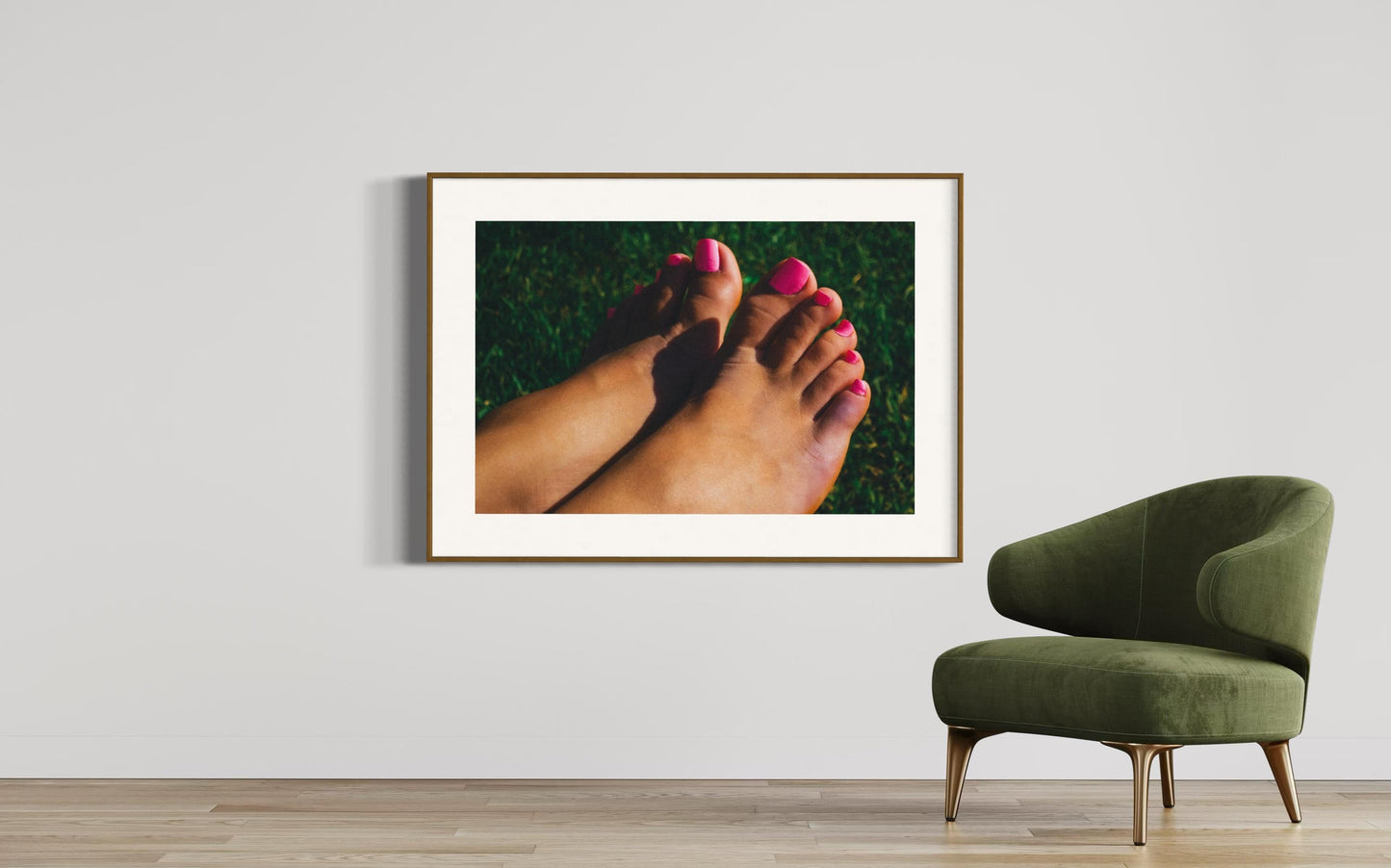 Fine Art Print - Lifestyle Summer Wall Art - Close-Up of Feet with Pink Nail Polish on Grass - Outdoor Decor for Home Decor, Poster, Gift