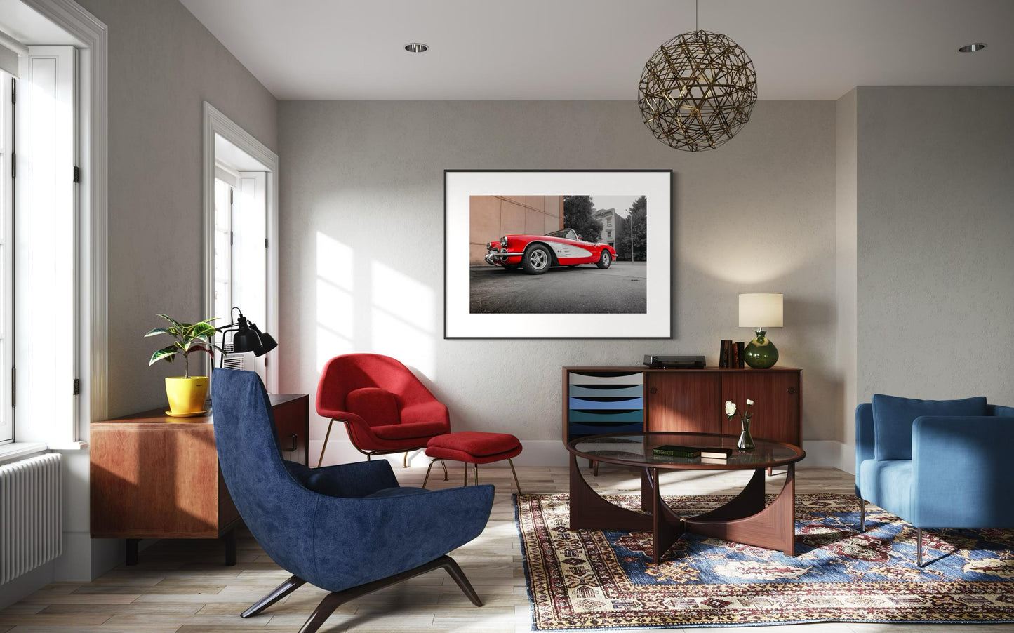 FINE ART PRINT -  Corvette Wall Art - Classic Car Photography Print - Retro Art Deco Red Classic Decor for Garage, Office, gift for him