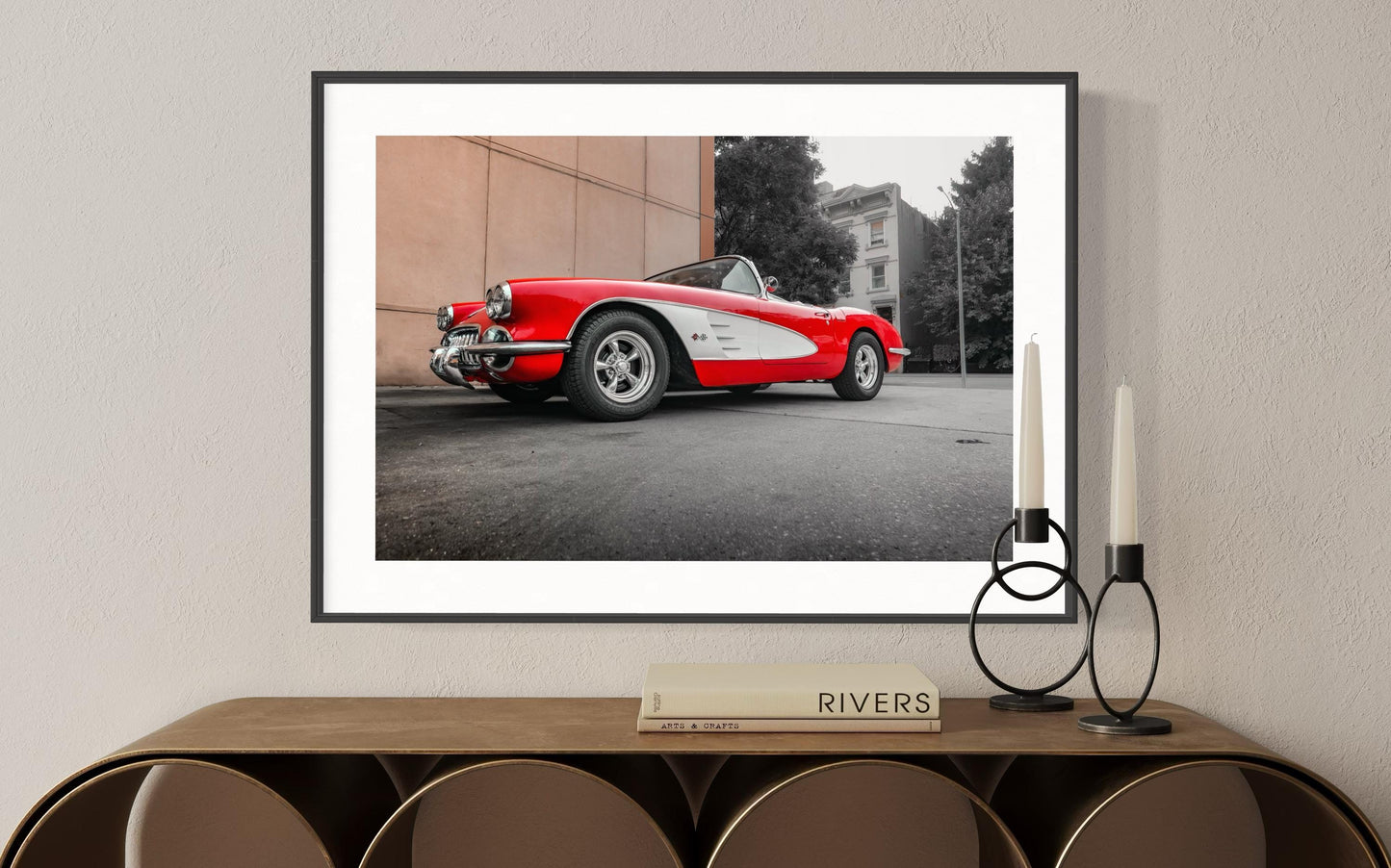 FINE ART PRINT -  Corvette Wall Art - Classic Car Photography Print - Retro Art Deco Red Classic Decor for Garage, Office, gift for him