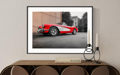 FINE ART PRINT -  Corvette Wall Art - Classic Car Photography Print - Retro Art Deco Red Classic Decor for Garage, Office, gift for him