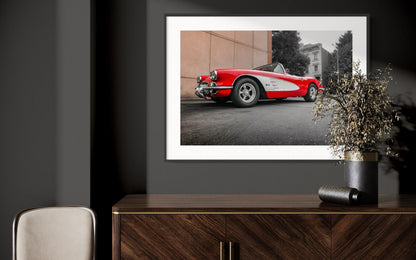 FINE ART PRINT -  Corvette Wall Art - Classic Car Photography Print - Retro Art Deco Red Classic Decor for Garage, Office, gift for him