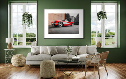 FINE ART PRINT -  Corvette Wall Art - Classic Car Photography Print - Retro Art Deco Red Classic Decor for Garage, Office, gift for him