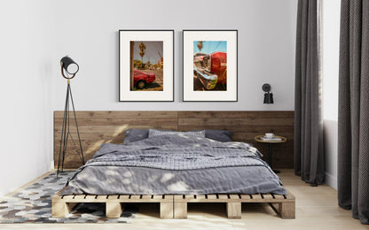Classic Car Wall Art Set - 1960s Chevrolet Nova & Ford Mustang Pair - Muscle Car Poster for Living Room or Garage Decor