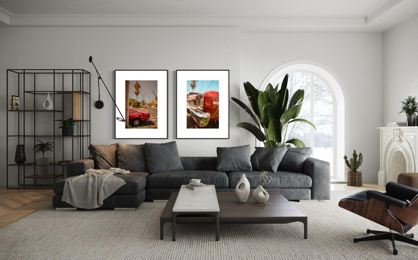 Classic Car Wall Art Set - 1960s Chevrolet Nova & Ford Mustang Pair - Muscle Car Poster for Living Room or Garage Decor