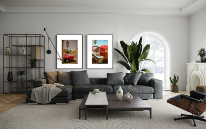 Classic Car Wall Art Set - 1960s Chevrolet Nova & Ford Mustang Pair - Muscle Car Poster for Living Room or Garage Decor
