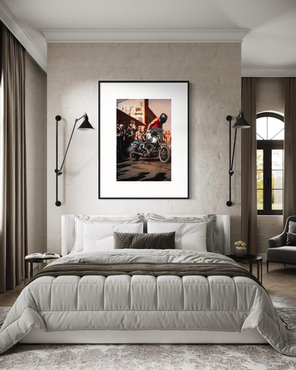 Brooklyn Street Motorcycle Stunt Wall Art - High-Energy Rider in Action - Urban Motorcycle Culture Poster - Indian Larry Block Party