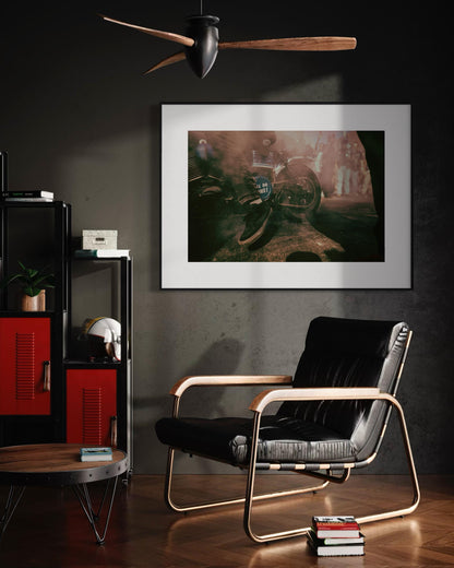 Smokin Burnout Close-Up Motorcycle Photo Print - Street Art Style for Urban Wall Art Decor Poster. Brooklyn Street takeover - Indian Larry