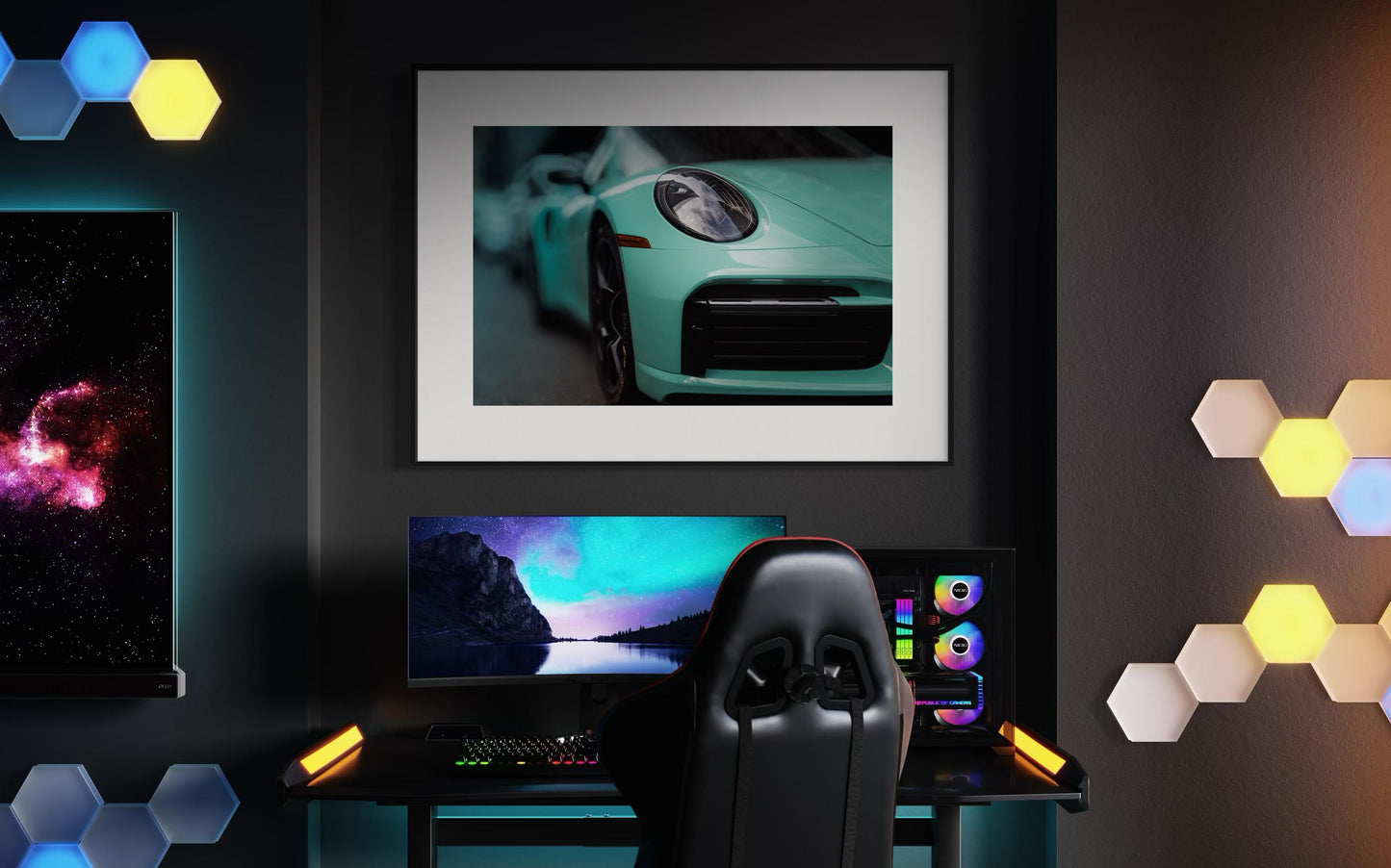 Fine Art Print - Porsche 911 Turbo S in Mint Green -  Automotive Wall Art for Office, room, garage decor poster Print, carrera, gt3