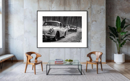 Fine Art print - Porsche 356 Winter Rally Wall Art, Black White Poster, Monochrome, Office Decor, Cabin, Garage, living Room, Man Cave, Gift