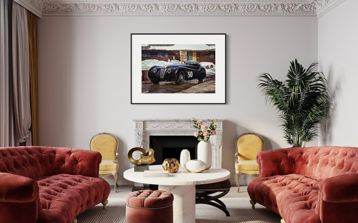 Fine Art Print - End Speed Zone  Vintage Jaguar XK120 #50 by ROB IDA - The Black Cat | Classic Racing Fine Art Print