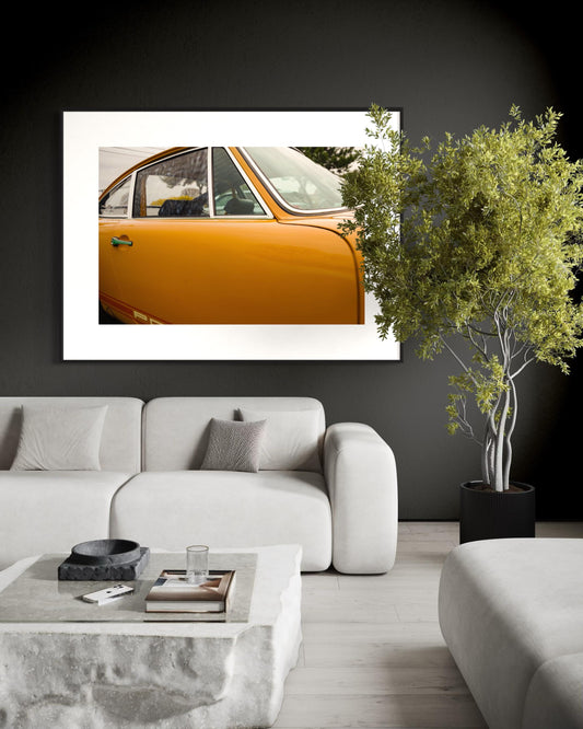 Colorfull Wall Art for Wall Decor - Classic 1970s  Mustard Yellow Porsche 912 Side Profile Dimensional Wall Art - Custom Wall Art for Decor