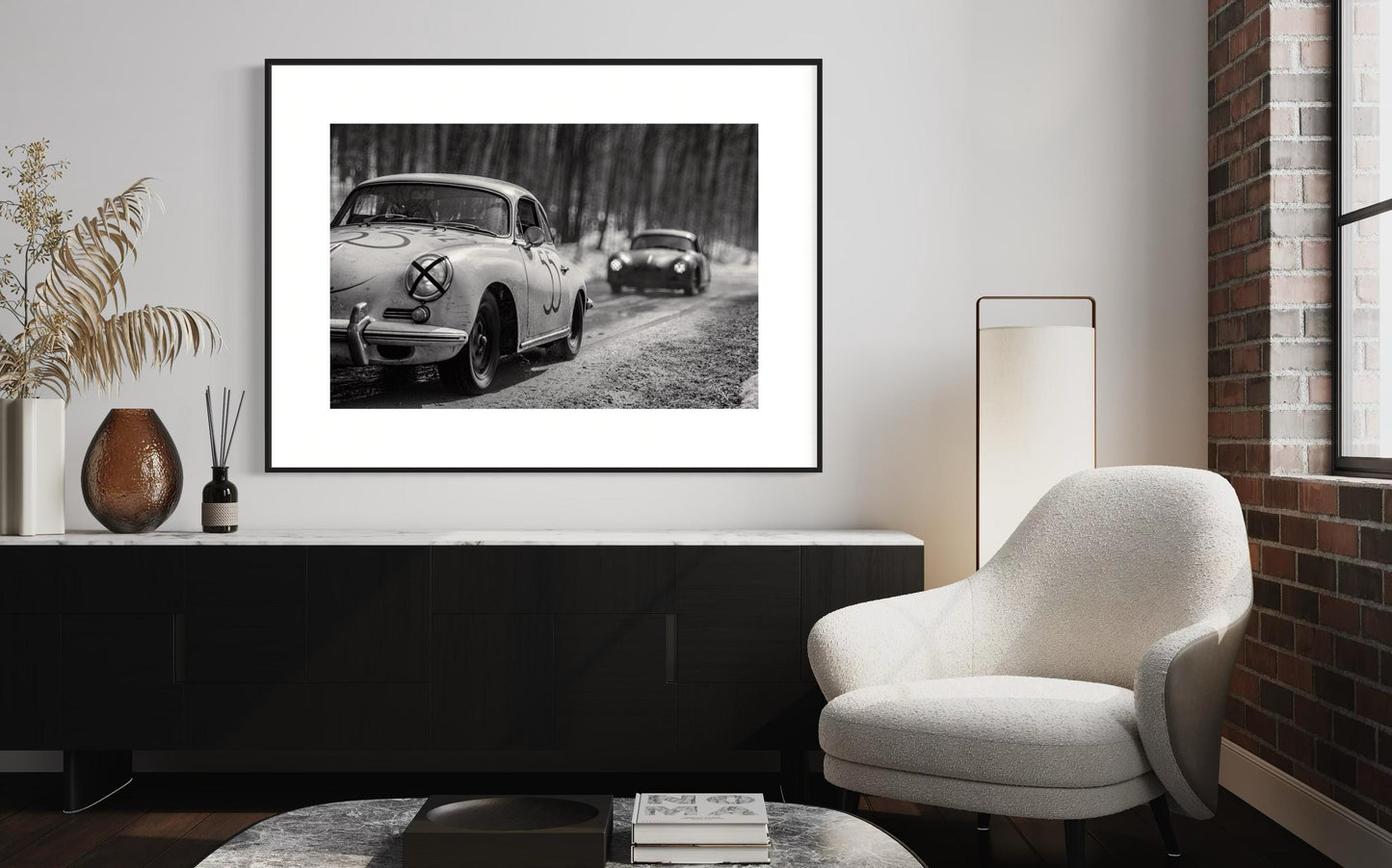 Fine Art print - Porsche 356 Winter Rally Wall Art, Black White Poster, Monochrome, Office Decor, Cabin, Garage, living Room, Man Cave, Gift