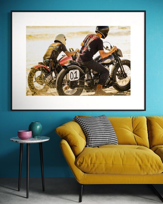 Fine Art Print - Harley Beach Drag Race Photo  TROG Motorcycle Wall Art  Vintage Biker Print for Garage, Man Cave, or Office Decor, gift