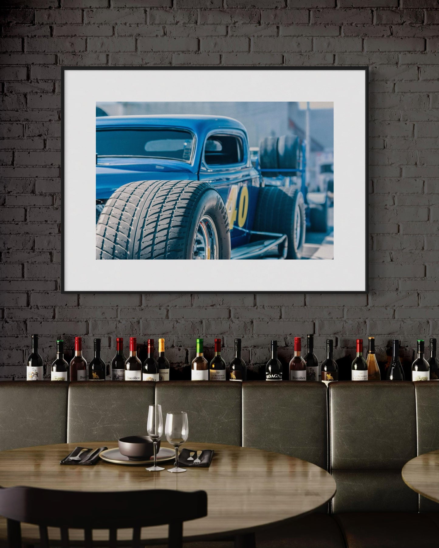 Fine Art Hoozier Wheels Hot Rod Photography Print  Blue Drag Racing Car Wall Art  Classic Muscle Car Garage Decor for man Cave, bar Poster