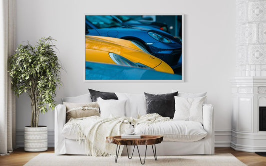 Yellow Blue Porsche 911 Wall Art Print  Colorful Carrera Lineup  Automotive Wall Art | Porsche Cayman Boxster Decor | Gift for Car Lovers