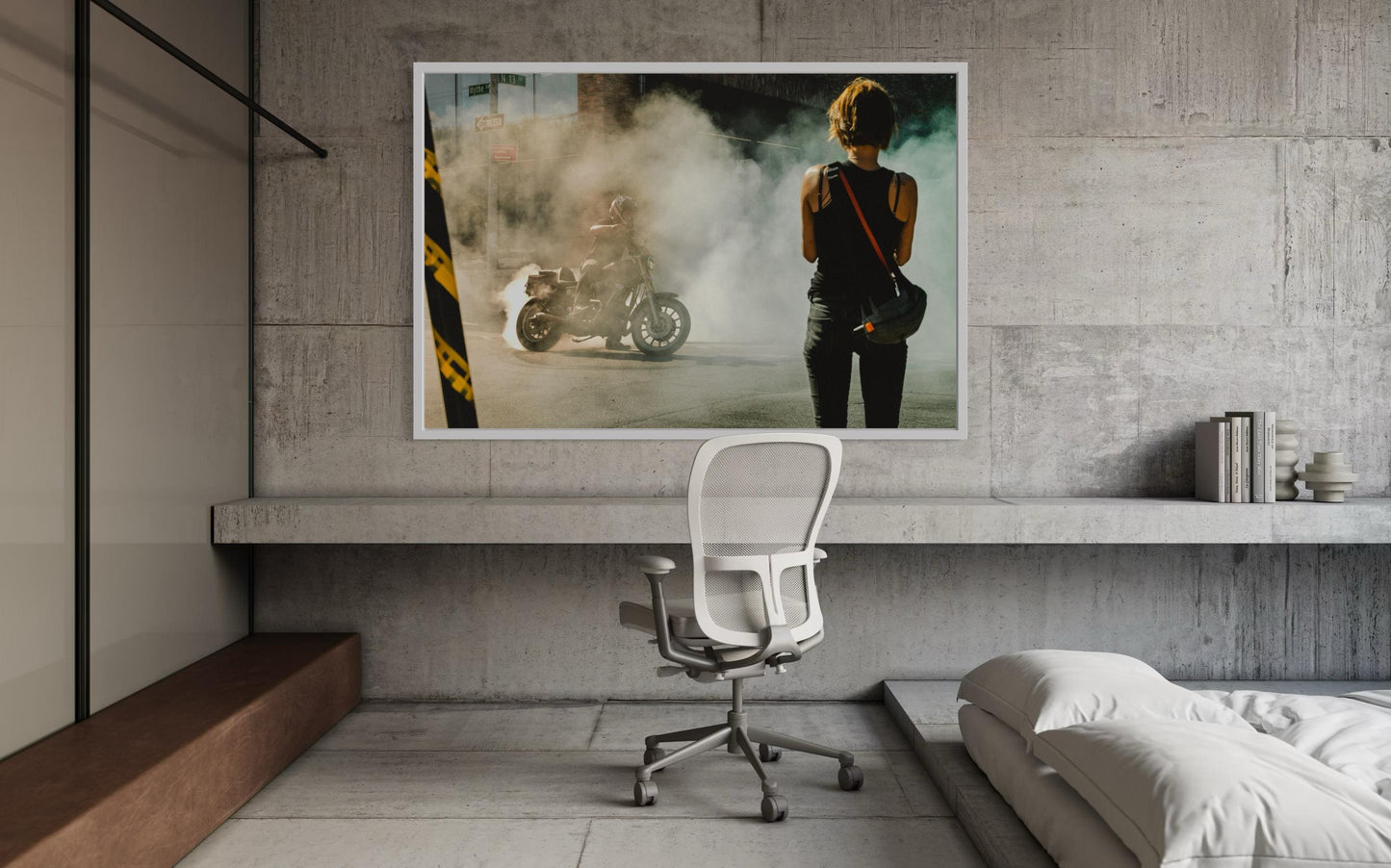 Motorcycle Burnout Street Photography Print - Brooklyn Urban Grit Wall Art by Gil Stunner - Cafe Racer, Biker Decor, Man Cave, Garage Vibes
