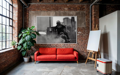 How You Doin! Motorcycle Burnout - Black and White Fine Art Print  - Smoking Tire - Cafe Racer, Biker Decor, Man Cave, Garage Vibes