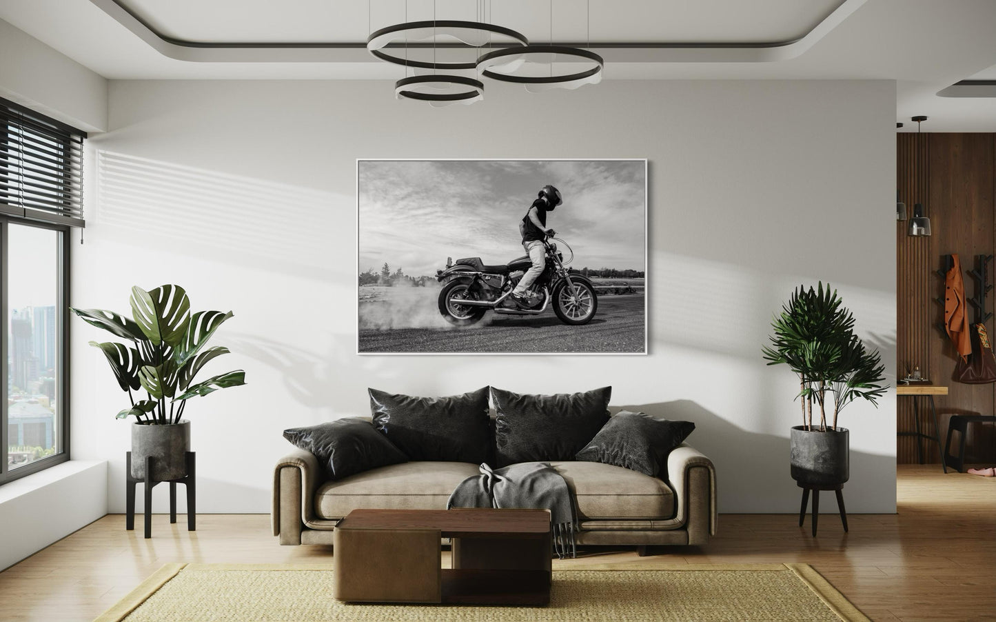 Fine Art Print - Motorcycle Burnout Wall Art - Black and White Poster, Smoking Tire, Cafe Racer, Biker, Man Cave, gifts for him Decor