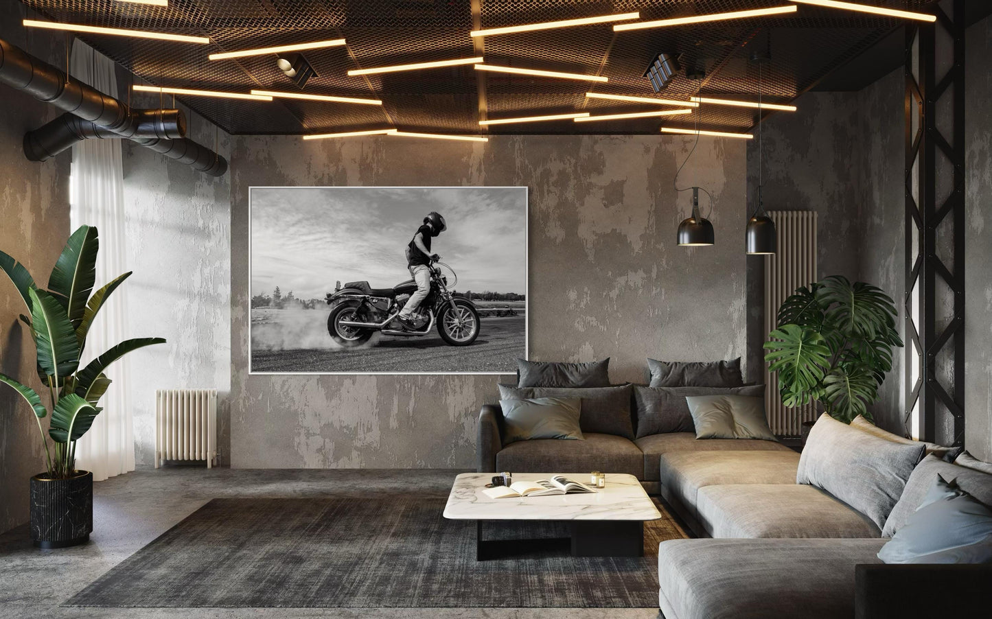 Fine Art Print - Motorcycle Burnout Wall Art - Black and White Poster, Smoking Tire, Cafe Racer, Biker, Man Cave, gifts for him Decor
