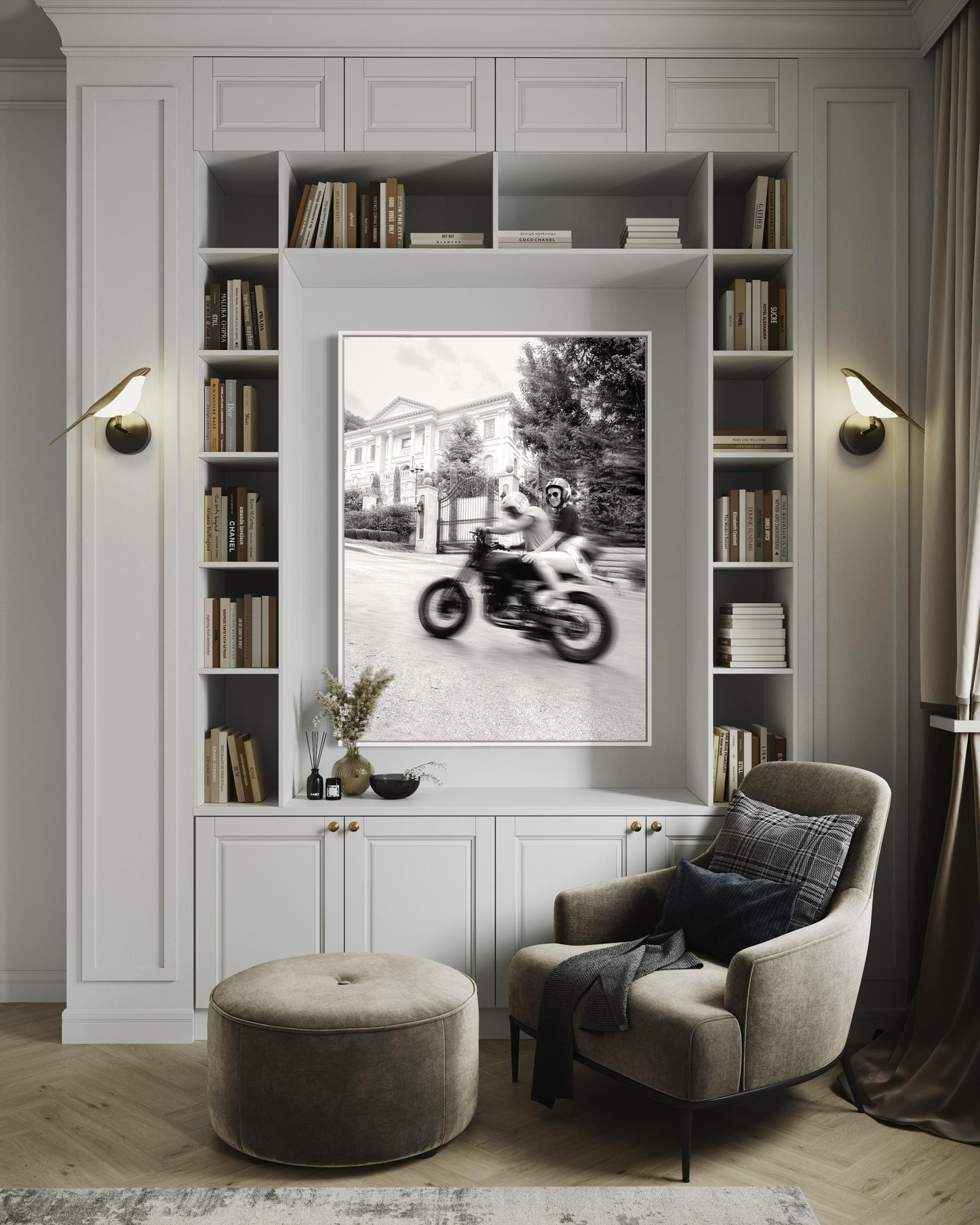 Escape Plan - Motorcycle Couple Ride Wall Art - Black and White Motorcycle Fine Art Print - Cafe Racer, Biker Decor, Man Cave, Garage Vibes