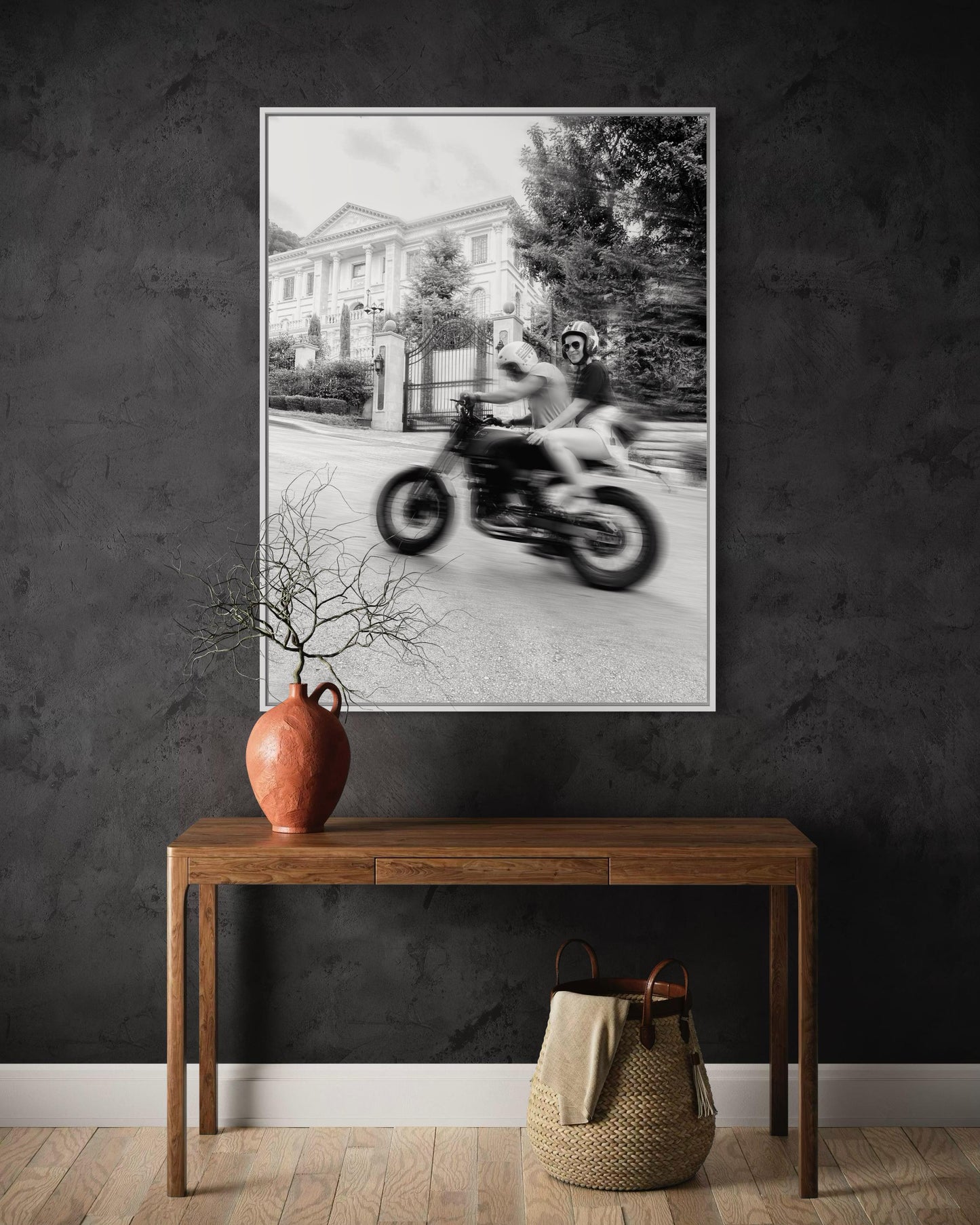 Escape Plan - Motorcycle Couple Ride Wall Art - Black and White Motorcycle Fine Art Print - Cafe Racer, Biker Decor, Man Cave, Garage Vibes