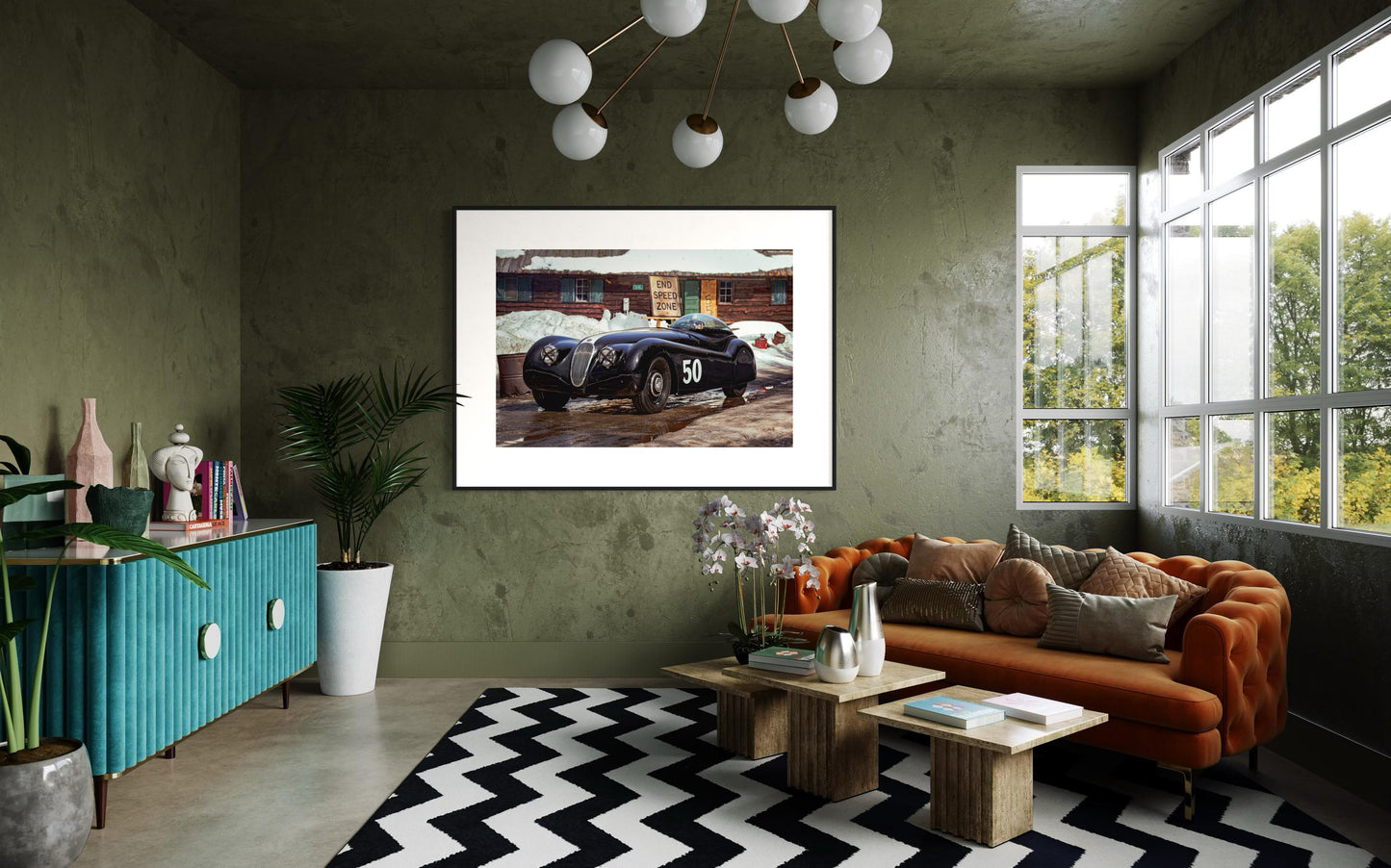 Fine Art Print - End Speed Zone  Vintage Jaguar XK120 #50 by ROB IDA - The Black Cat | Classic Racing Fine Art Print